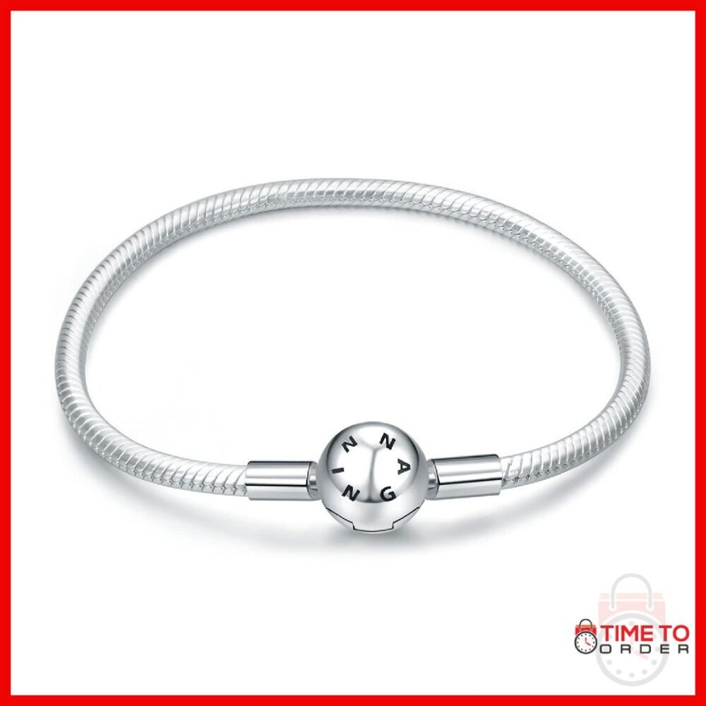 925 Sterling Silver Snake Chain Charm Bracelet with Lobster Clasp